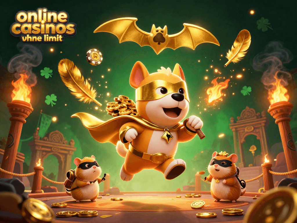 Experience the excitement of online casinos ohne limit with a playful cartoon superhero dog and hamster.