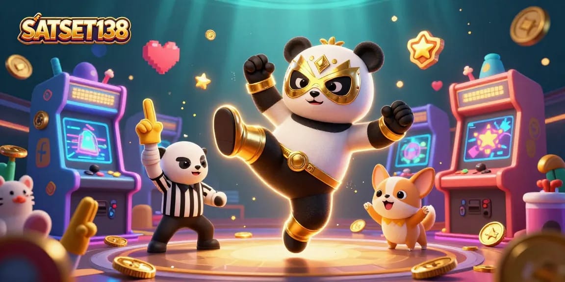 SATSET138 menghadirkan keseruan bermain slot dengan panda juara dan penonton hewan yang antusias.