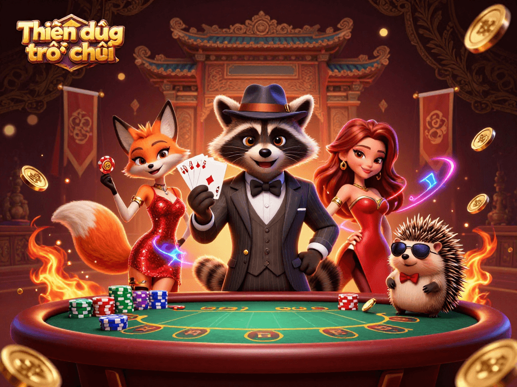 Experience the excitement of Thiên đường trò chơi with charming characters and vibrant gaming elements.