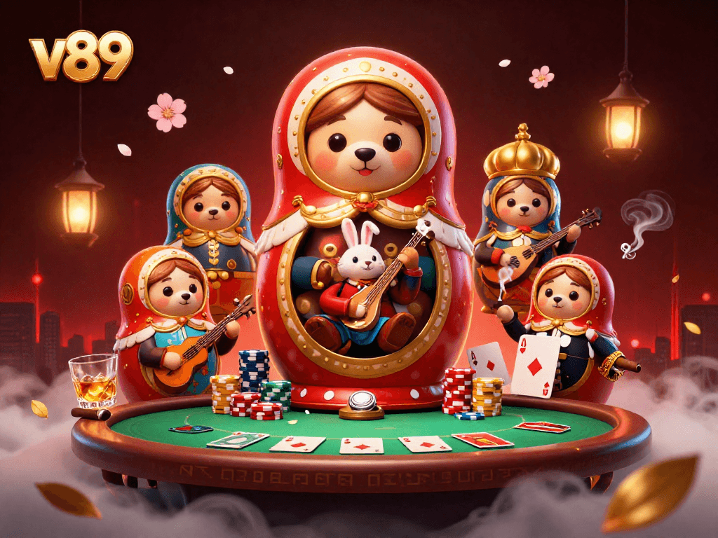 Permainan slot di V89 dengan karakter unik dan suasana kasino yang menyenangkan.