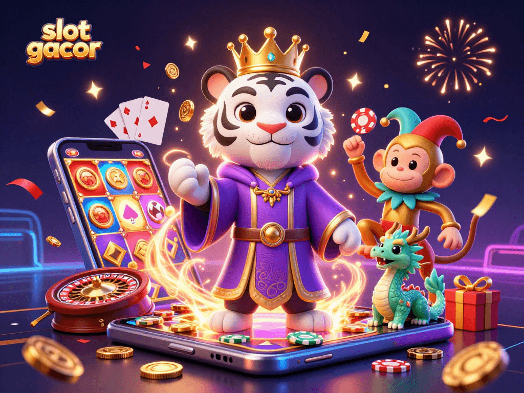 Engage with slot gacor and enjoy vibrant animations in a dynamic casino scene.