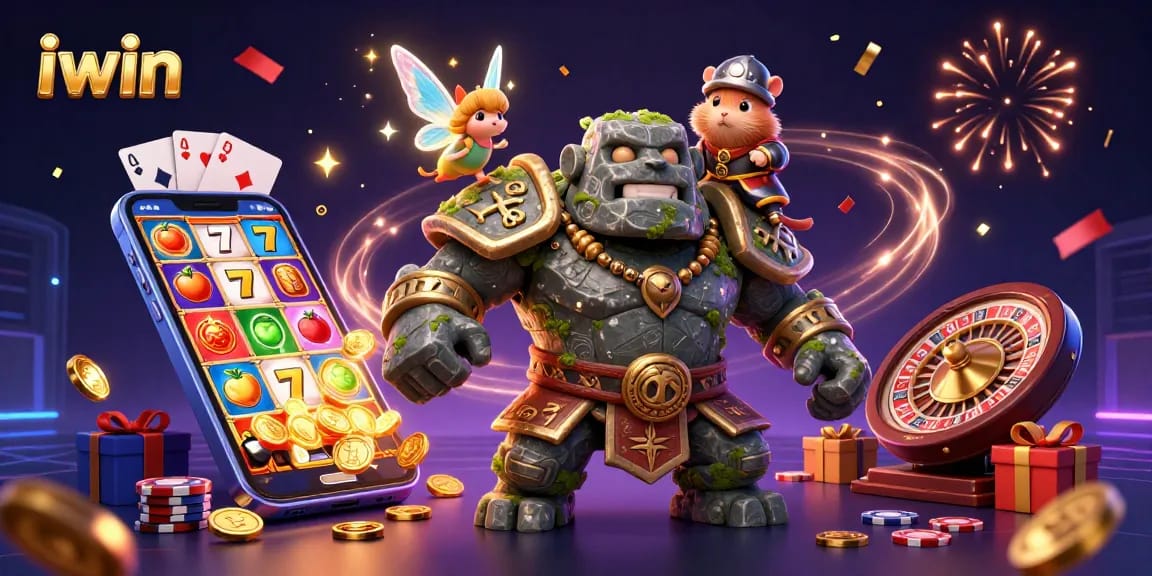 Experience the excitement of iwin with action-packed casino gaming featuring a golem guardian and a fairy casting magic.