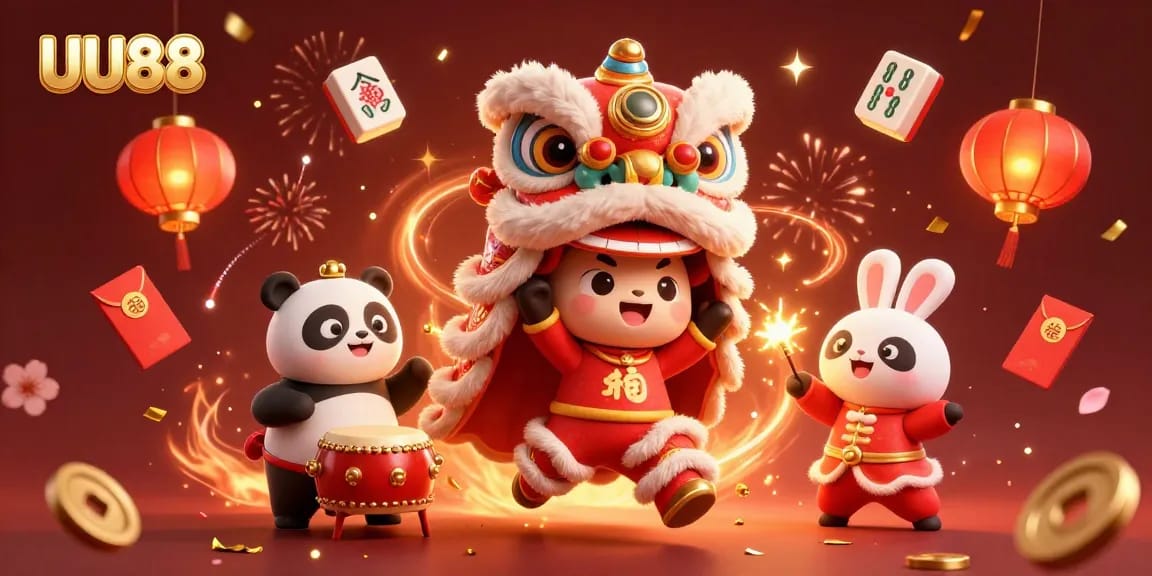 Engage in the vibrant atmosphere of UU88 with lively characters celebrating in a casino setting