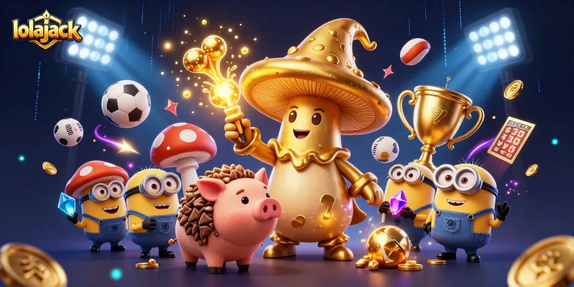 Experience thrilling gameplay with lolajack among a golden wizard, treasures, and sports elements.