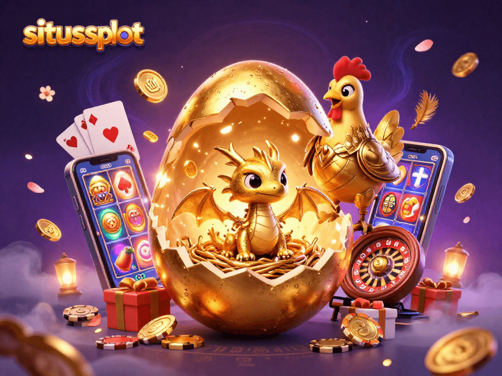 Menangkan permainan di situs slot dengan petunjuk visual yang menarik tentang naga emas dan chip poker.