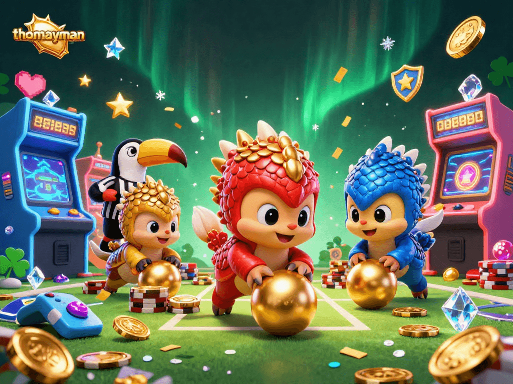 Join the fun in thomayman with rival pangolins rolling through poker chips and golden game elements!