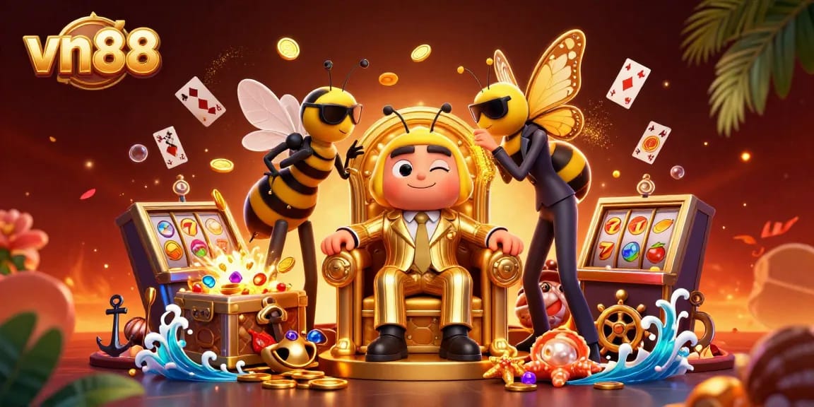Experience thrilling gaming action with vn88 in this vibrant 3D casino illustration.