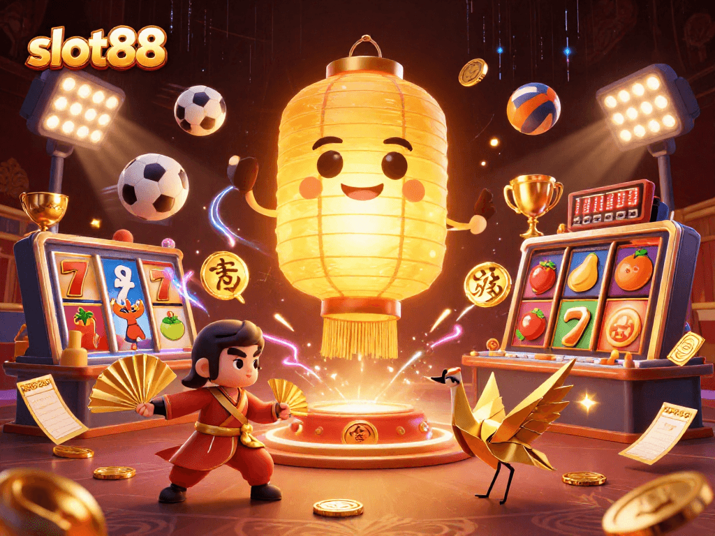 Experience thrilling gameplay at slot88 with dynamic 3D elements and vibrant casino imagery.
