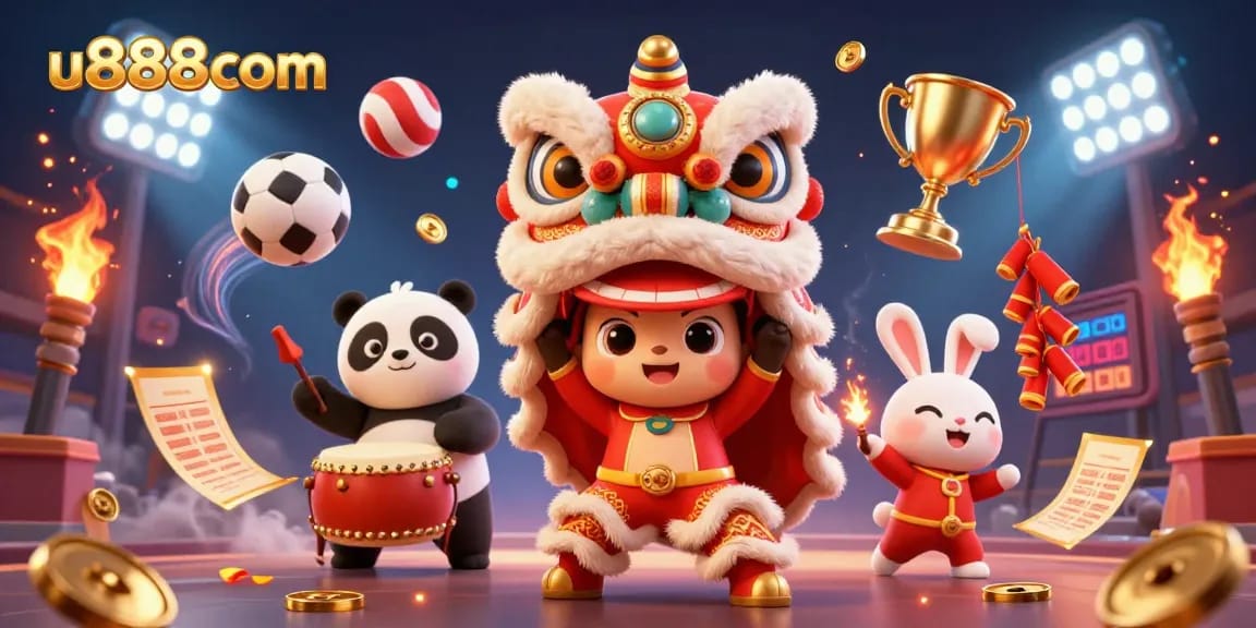 Join the excitement of u888com with a vibrant lion dance and dynamic sports elements.
