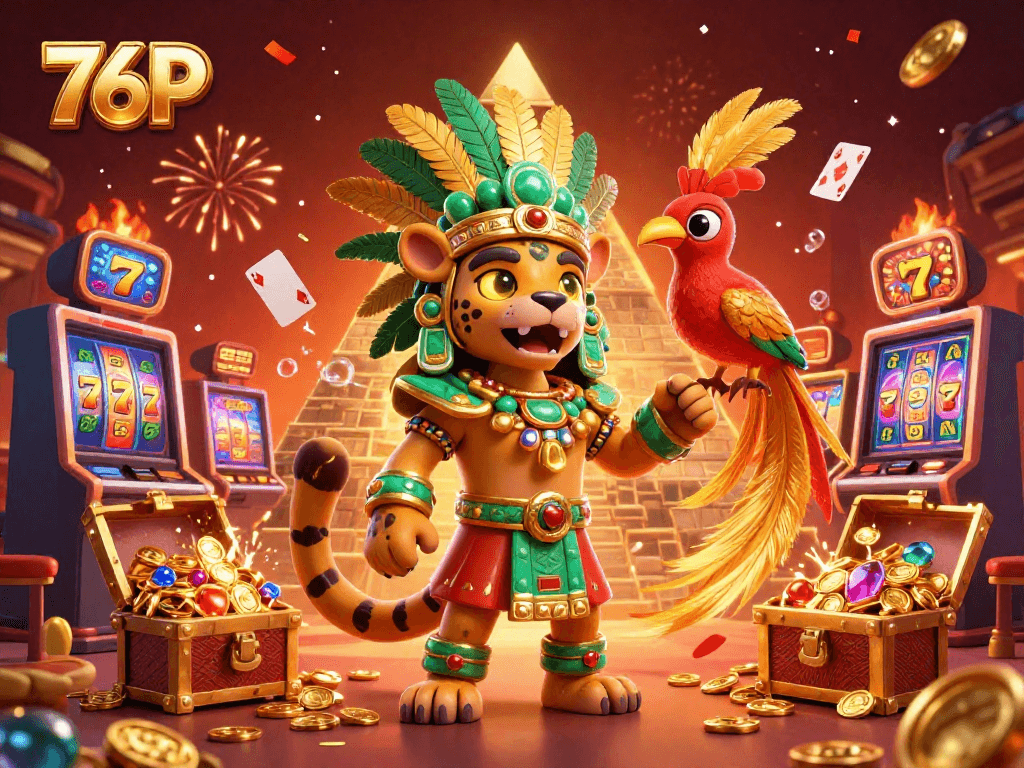 Aposte em 76P e viva a emoção dos jogos de cassino com uma ilustração vibrante e festiva.