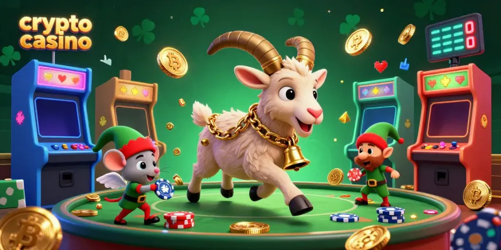 Experience the thrill of a crypto casino with lively characters stealing poker chips in a vibrant 3D scene.