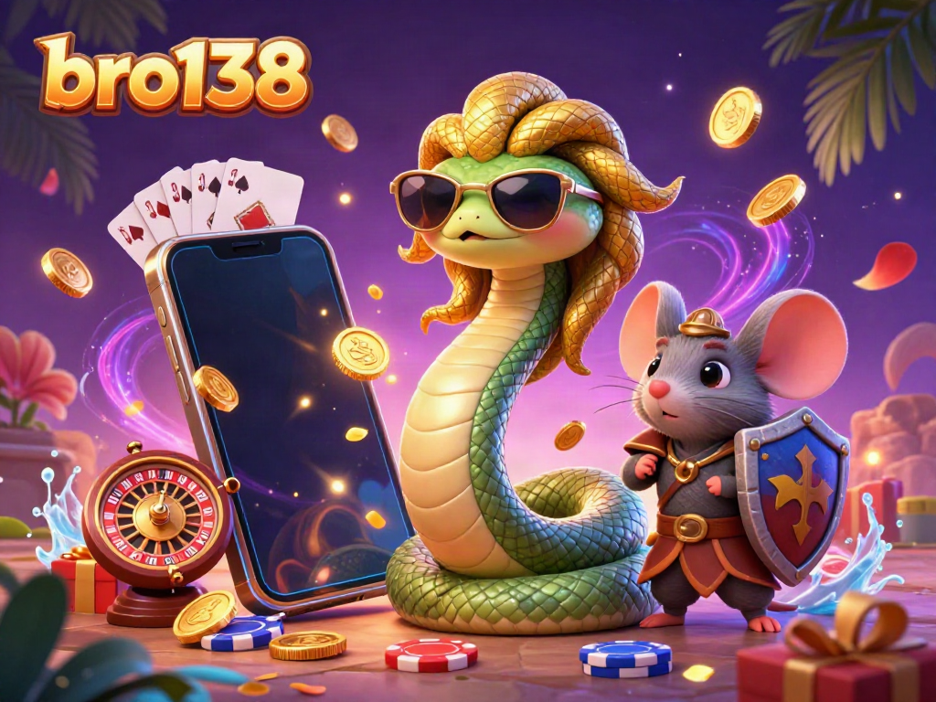 Engage in thrilling game action at bro138 with Medusa and a warrior mouse surrounded by vibrant slot game elements.
