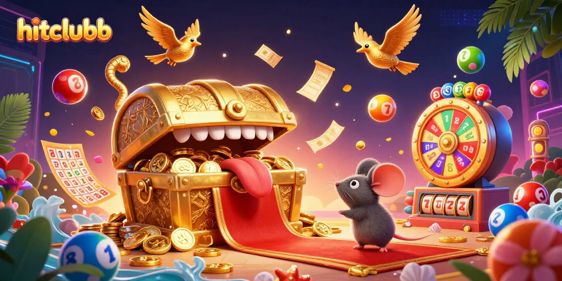 Engage with hitclubb through vibrant lottery balls and an enticing treasure chest adventure.
