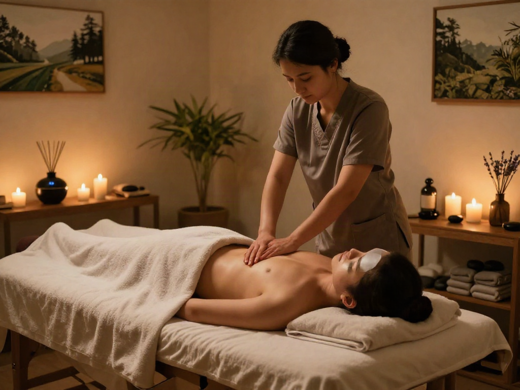 양천구출장안마 massage therapy session providing relaxation and rejuvenation in a serene wellness studio.
