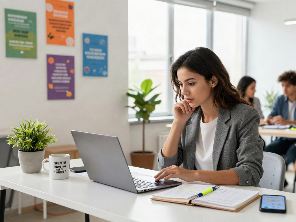 Dynamic job seeker reviewing listings to หางาน in a modern office atmosphere