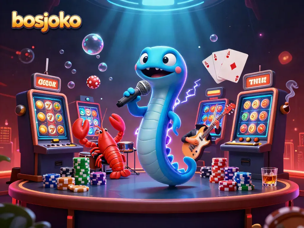 Experience thrilling casino excitement with bosjoko's electric eel DJ and band in an underwater stage setting.