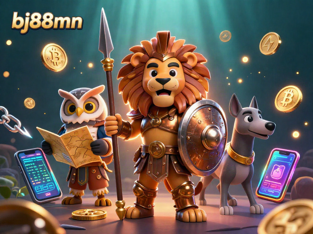 Watch bj88mn's vibrant 3D casino adventure in this engaging illustration filled with gold coins and crypto.