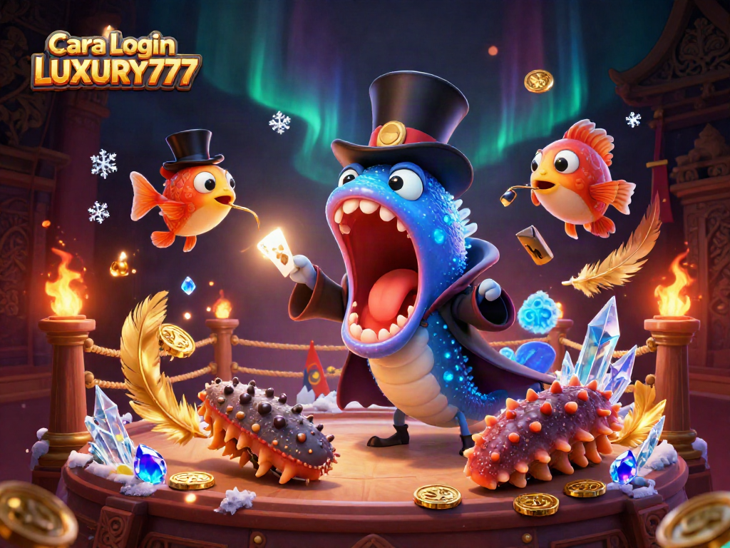 Cara Login LUXURY777 dengan eels laut bermain kartu sihir dalam scene kasino yang menarik.