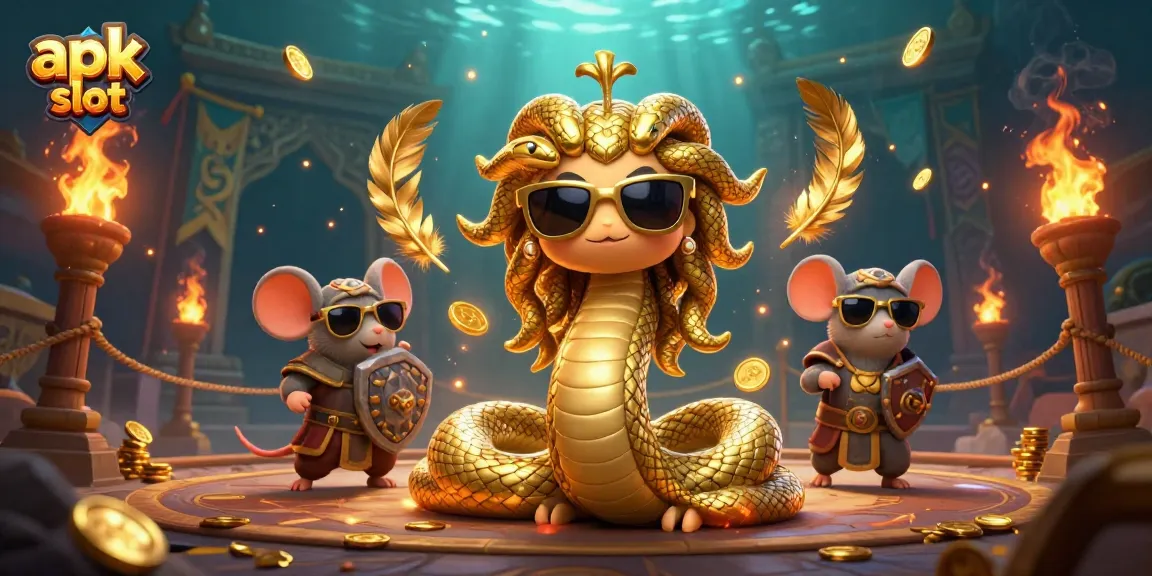 Spin your way to victory with apk slot, featuring Medusa and a warrior in an epic 3D illustration.
