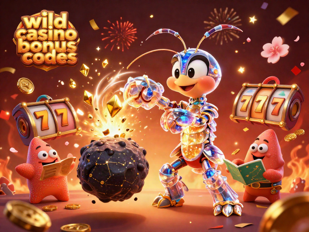 Discover wild casino bonus codes in an exciting 3D scene with animated casino elements and characters.
