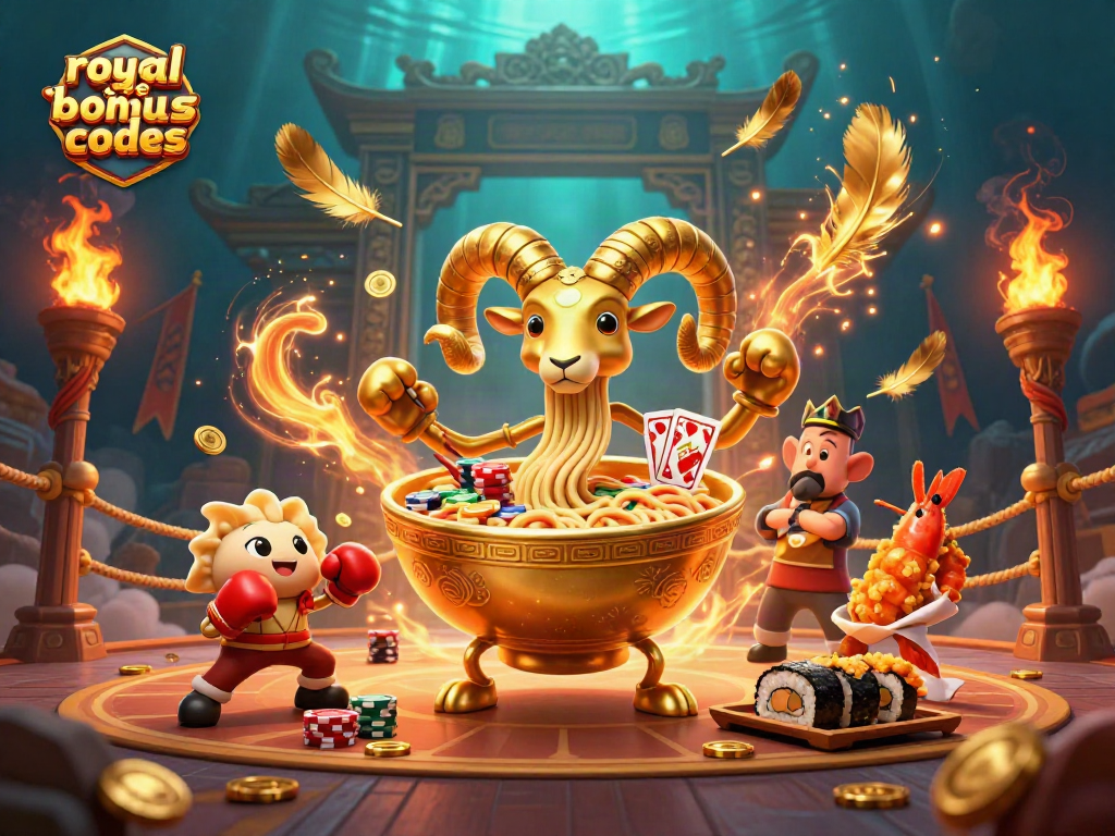 Engage with royal ace bonus codes through a vibrant 3D casino scene featuring playful characters.