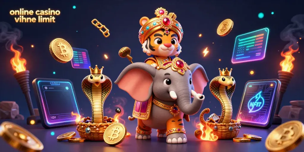 Engage in the thrill of online casino ohne limit with an elaborate 3D scene of gaming excitement.