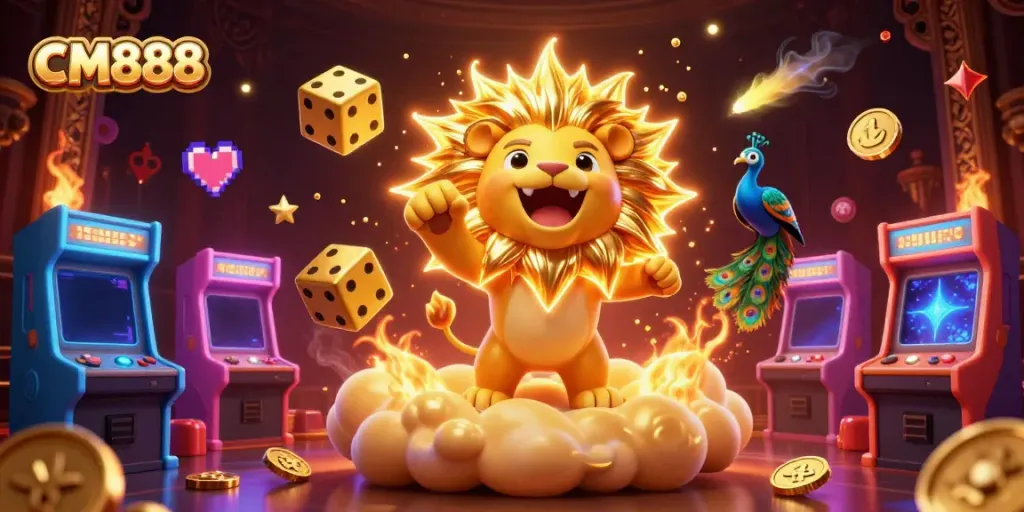 Immerse yourself in winning action with CM888's vibrant 3D casino-themed illustration featuring epic characters.
