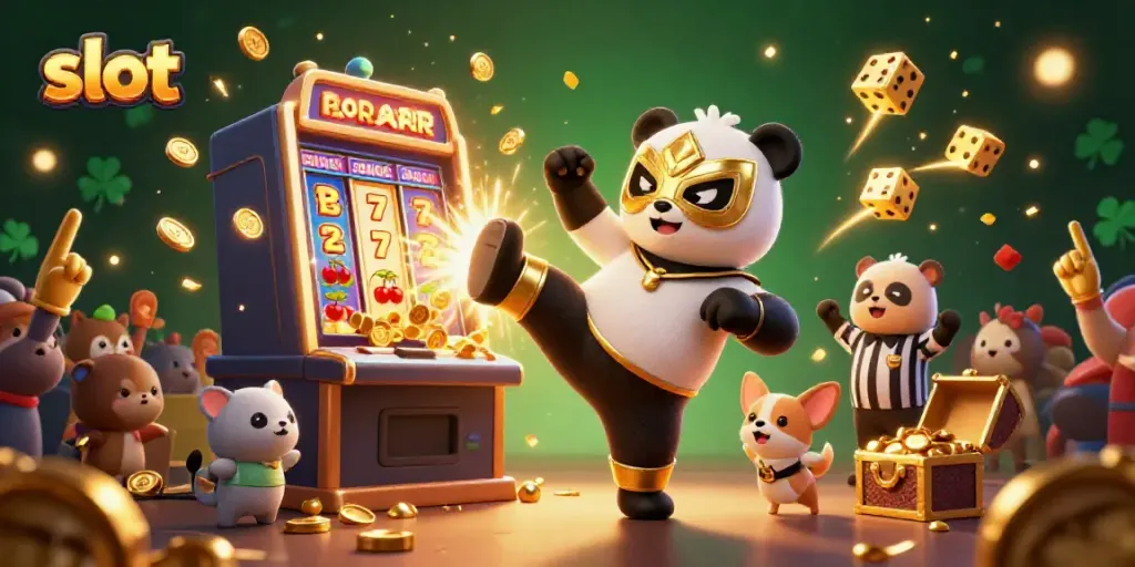 Slot mesin yang menarik dengan panda pegulat terbang dan kerumunan hewan, acara beruntung!