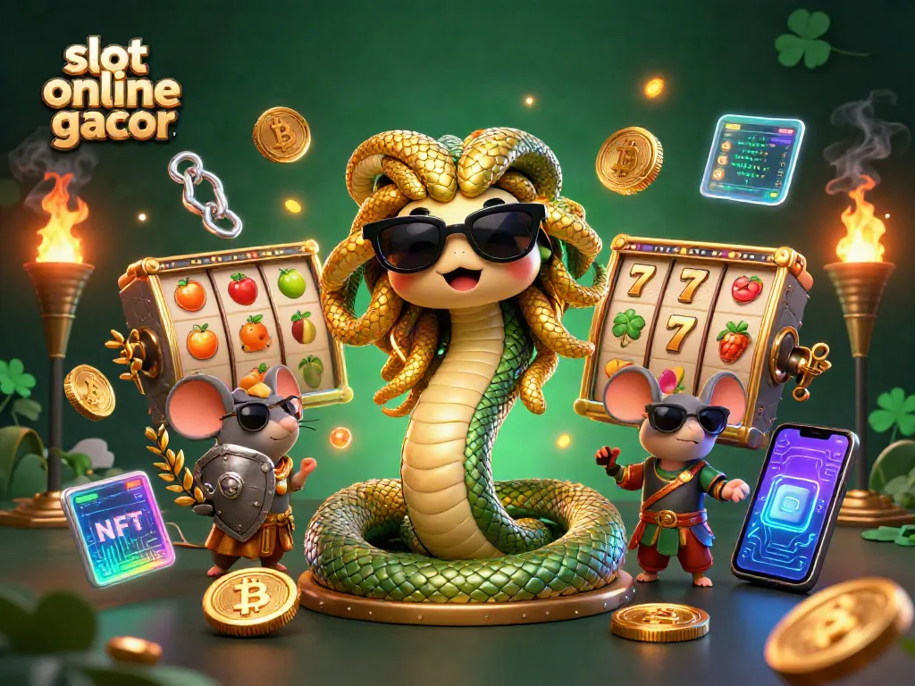 Play winning slot online gacor with charming Medusa and a warrior mouse amidst vibrant 3D elements.