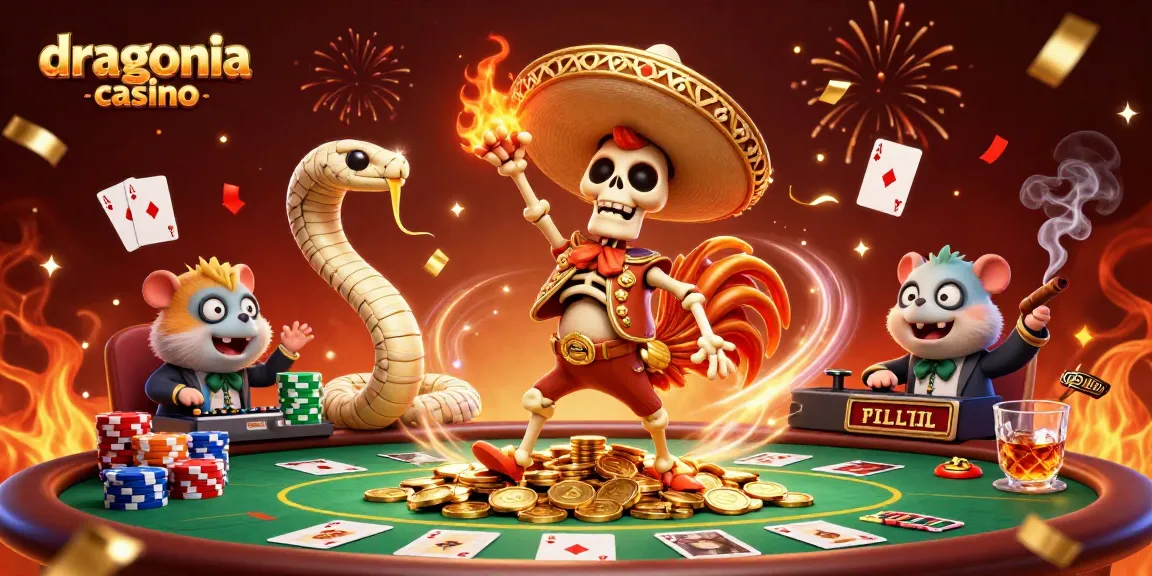 Fête au dragonia casino avec danseurs et jeux de cartes, ambiance festive assurée.