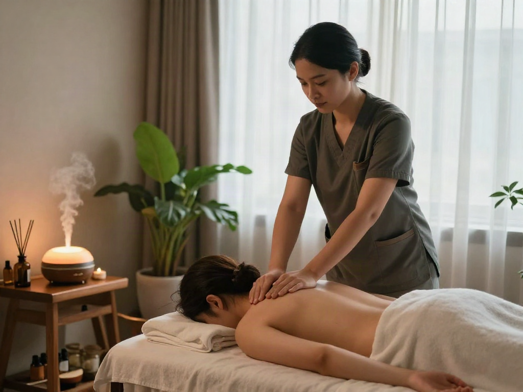 Experience luxurious 수원출장안마 in a serene spa environment with soothing massage, calming aromas, and natural light.