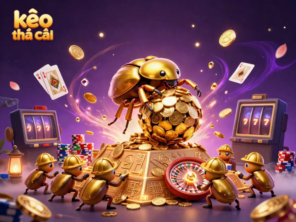 Spin and win with kèo nhà cái while a golden dung beetle rolls a coin ball to success!