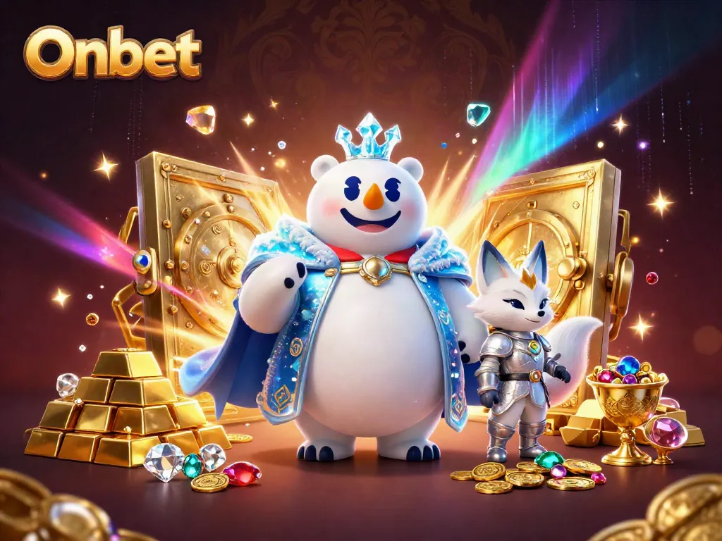 Spin the reels of fortune with Onbet's vibrant fantasy casino scene featuring stunning treasures.
