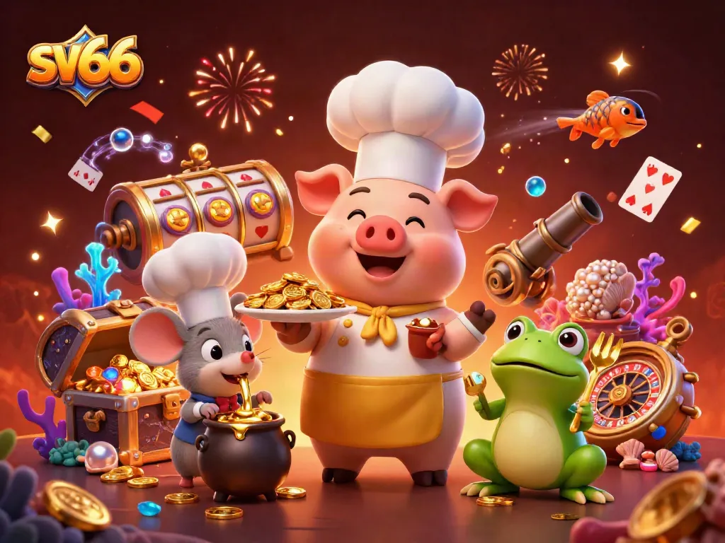 Experience thrilling gameplay at sv66 with colorful slot reels and 3D characters in a vibrant casino atmosphere.