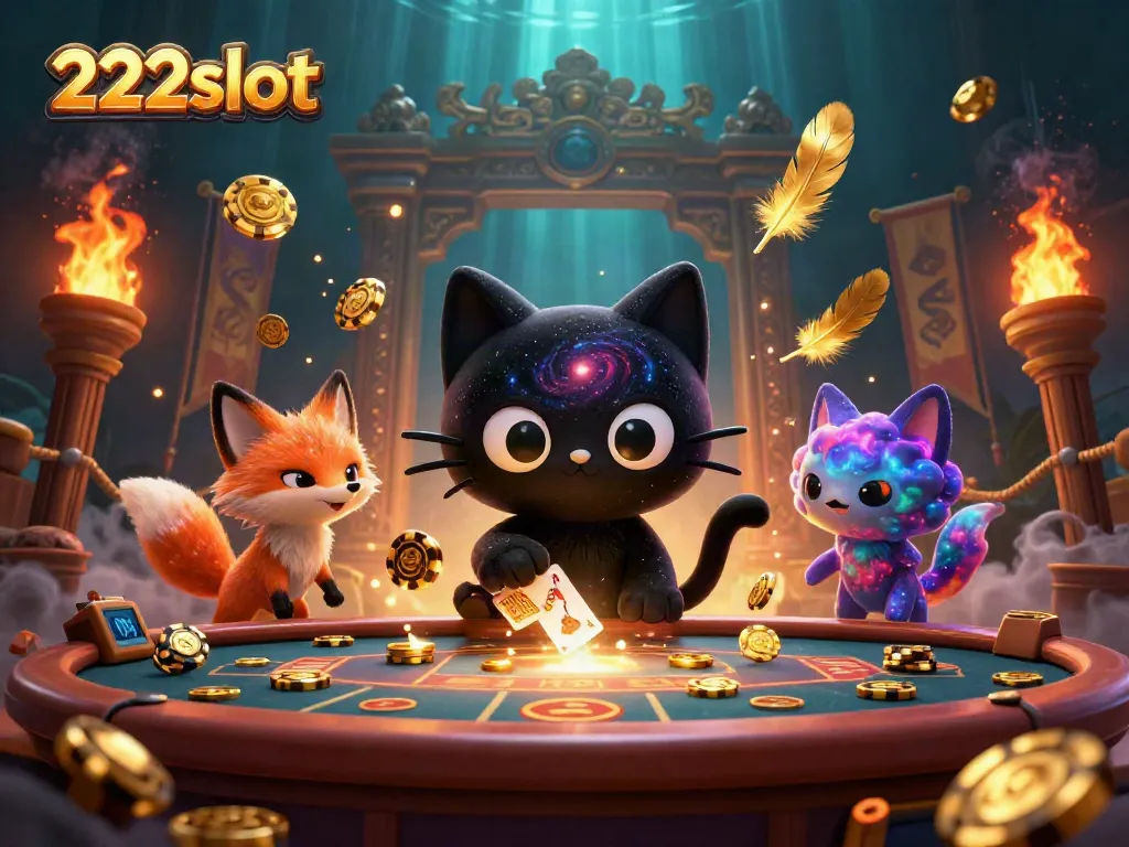 Menggali kesenangan kasino 222slot dengan kucing hitam melawan gravitasi dan teman rubah nebula yang unik.