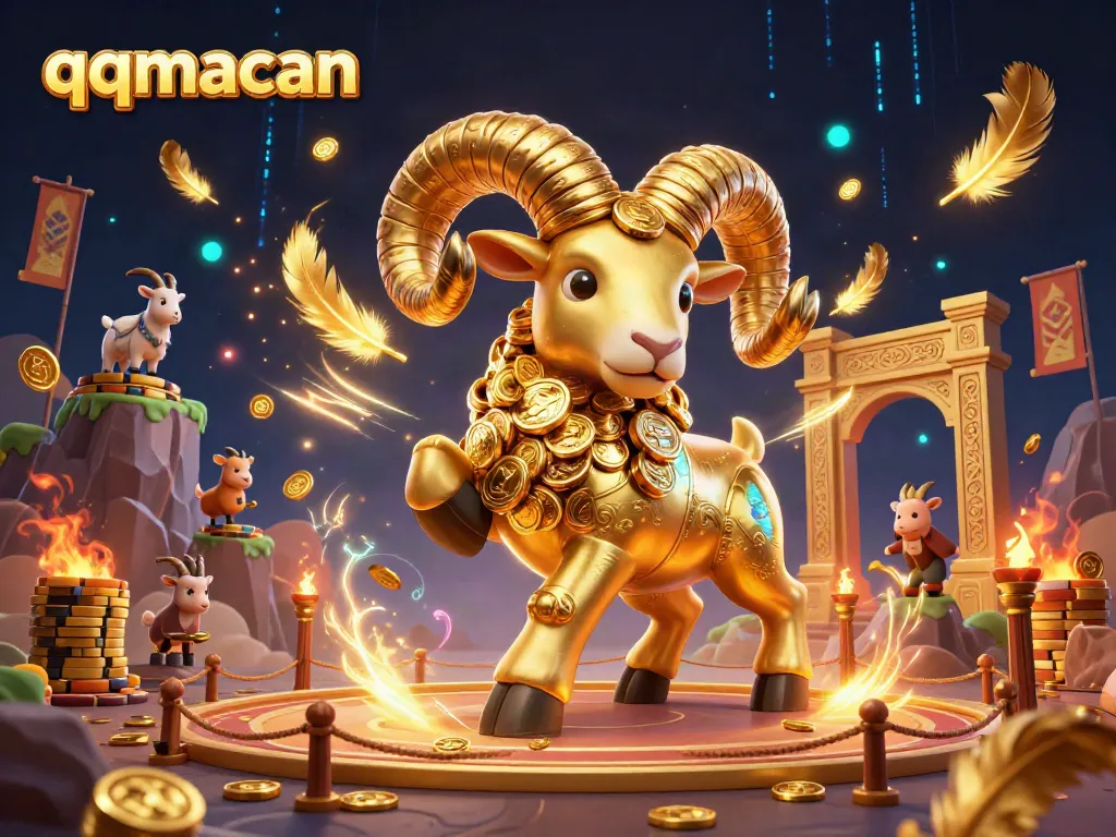 Witness the thrilling action of the qqmacan as a golden ram charges towards victory in an electrifying casino scene.