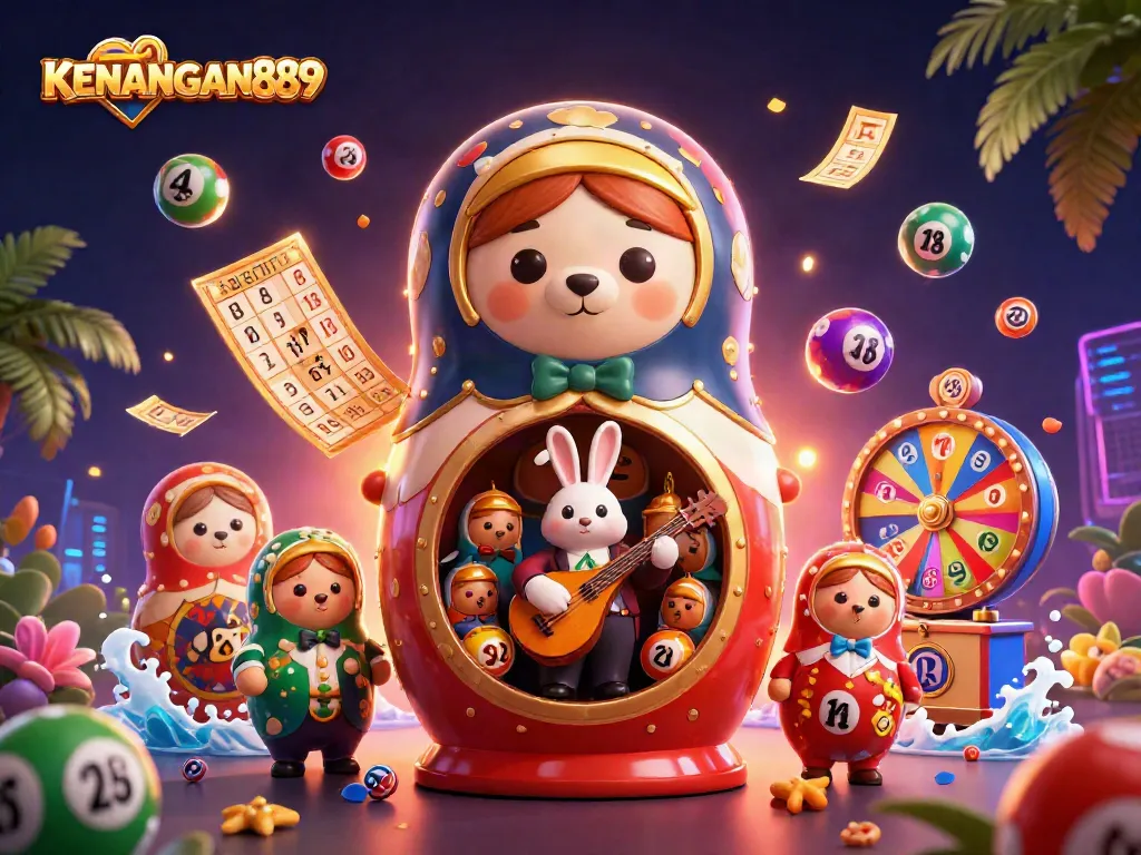 Engage with KENANGAN889's casino magic in this vibrant 3D illustration featuring colorful elements.