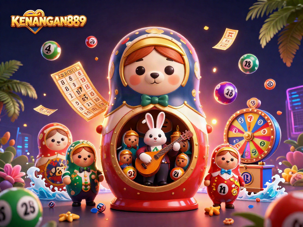Engage with KENANGAN889's casino magic in this vibrant 3D illustration featuring colorful elements.