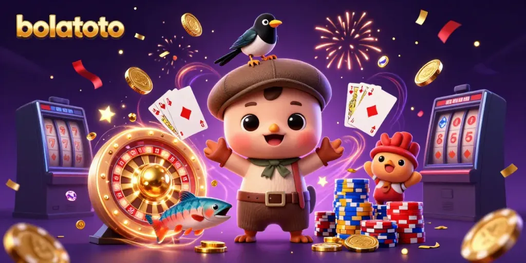 Experience the excitement of bolatoto with a 3D illustration of baby Nessie and casino elements.