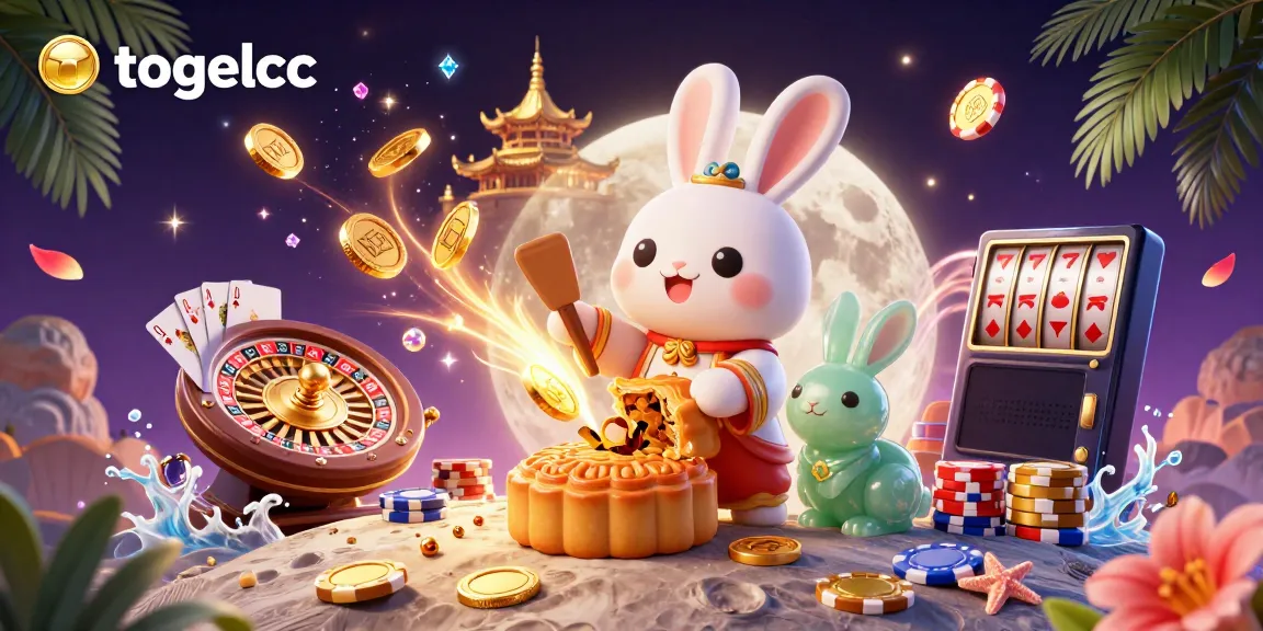 Experience thrilling gameplay at togelcc with animated moon rabbit surrounded by casino elements.