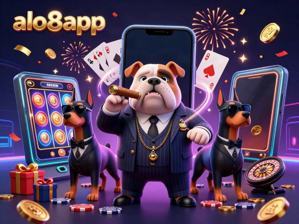 Engage with exciting games at alo8app casino, featuring a mafia boss bulldog and captivating casino elements.