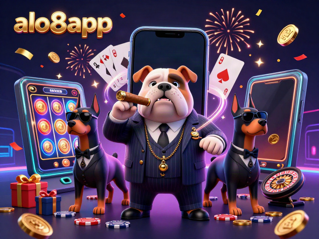 Engage with exciting games at alo8app casino, featuring a mafia boss bulldog and captivating casino elements.