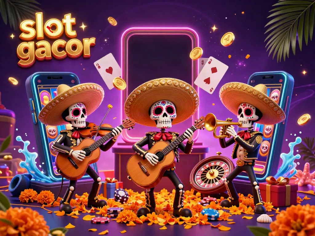 Engage in vibrant slot gacor gaming with a lively mariachi band and dynamic casino elements.