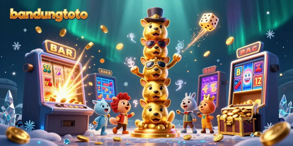 Experience the vibrant world of bandungtoto as playful totems interact amidst a casino explosion of winnings.