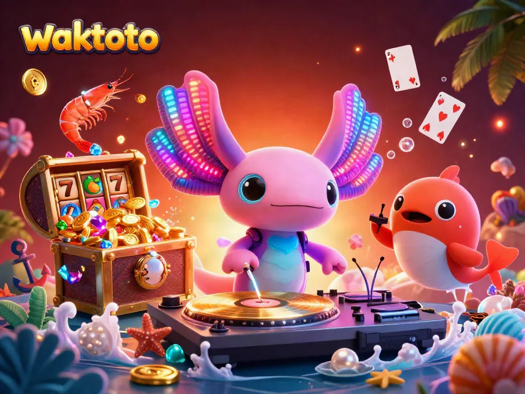 Permainan Waktoto dengan mesin slot dan karakter animasi cerah menggembirakan.