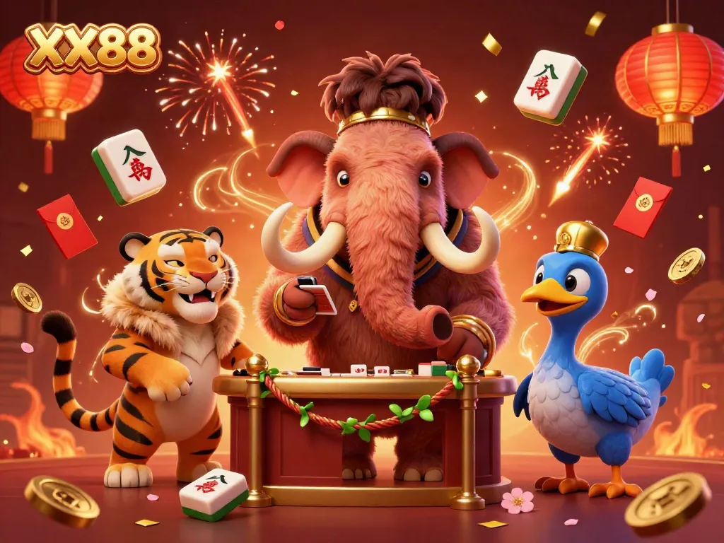 Experience the excitement of XX88 with vibrant casino elements and animated characters in a lively scene.