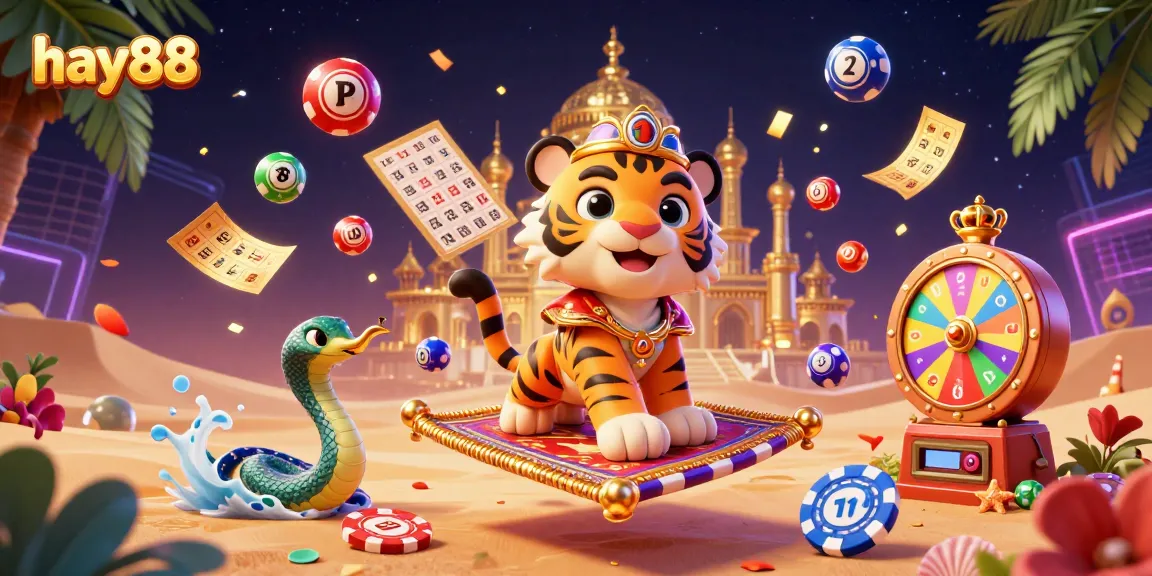 Experience excitement with Hay88 in a vibrant 3D casino-themed illustration showcasing games.