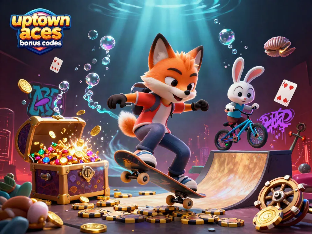 Experience the excitement of uptown aces bonus codes with a vibrant 3D casino scene.
