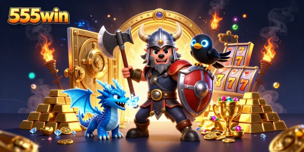 Engage with 555win's thrilling slots experience featuring iconic characters and dazzling treasures.