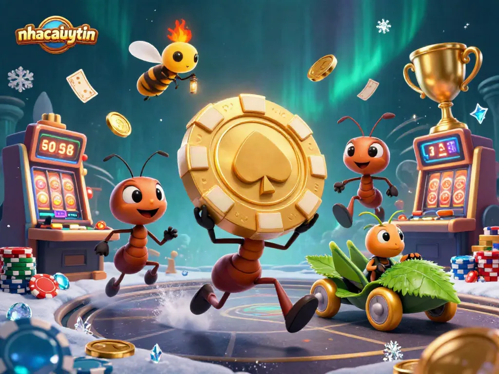 Engage with the excitement of nhacaiuytin while a team of ants stages a casino heist filled with colorful chips and cards.